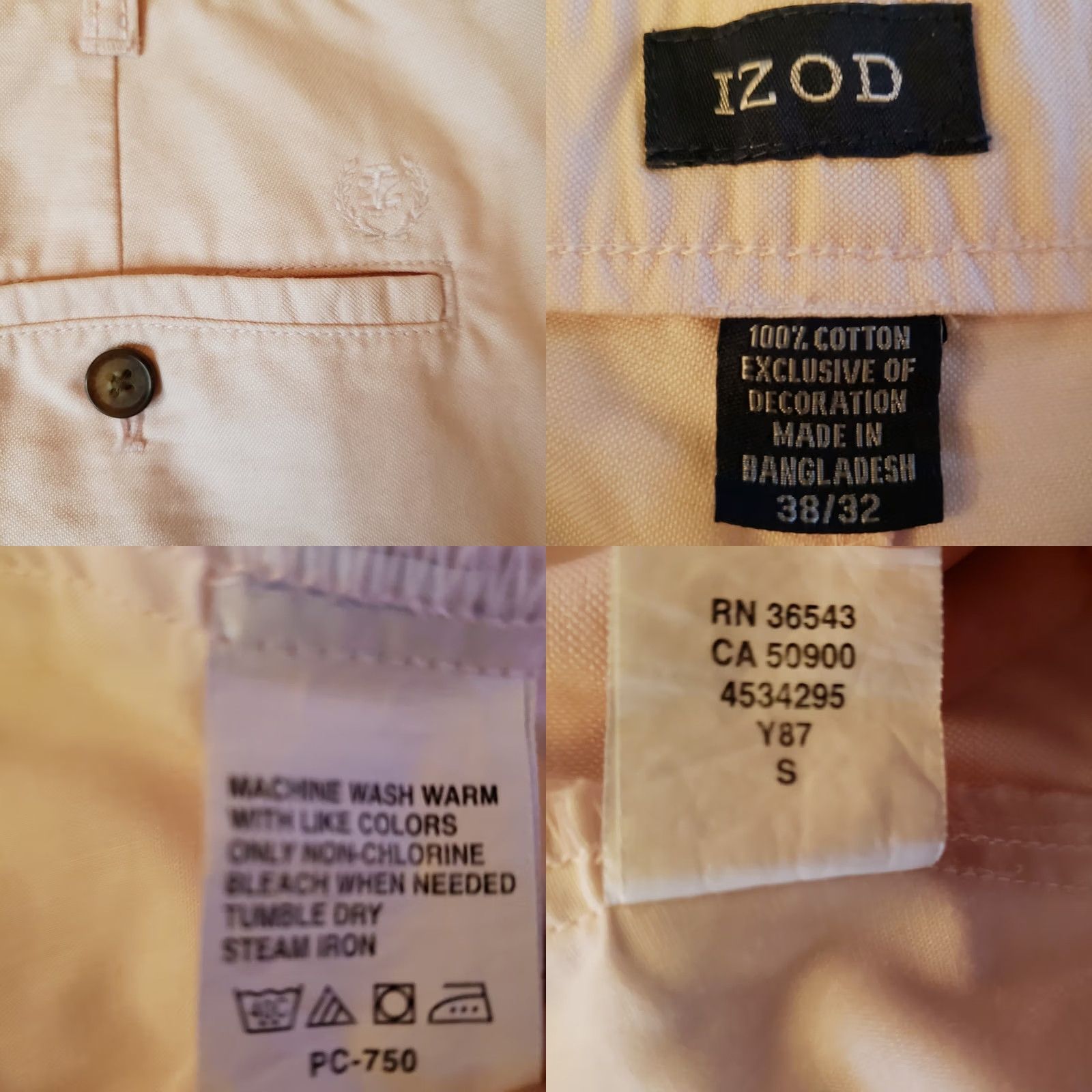 Izod IZOD Pants Chino Men 38x32 Pink Regular Cotton Zip Pockets Flat Front Straight Size US 38 / EU 54 - 9 Thumbnail