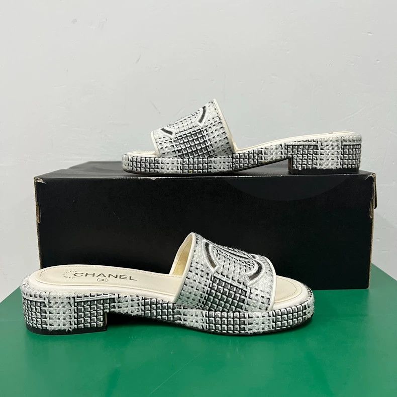 Chanel Chanel Thick-soled slippers with tweed logo Size US 7.5 / IT 37.5 - 5 Thumbnail