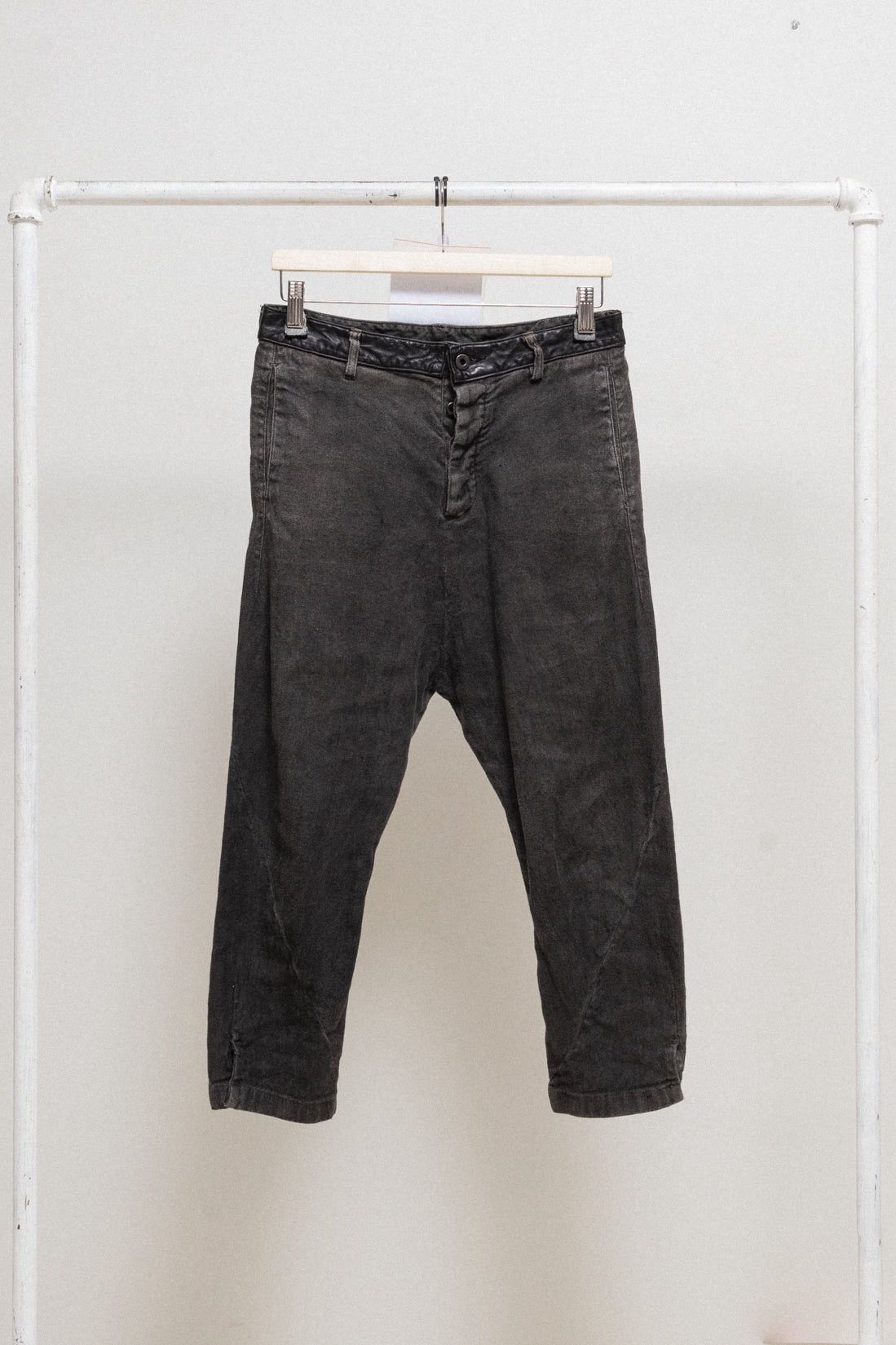 Shell linen & cotton cropped pants with leather waistband