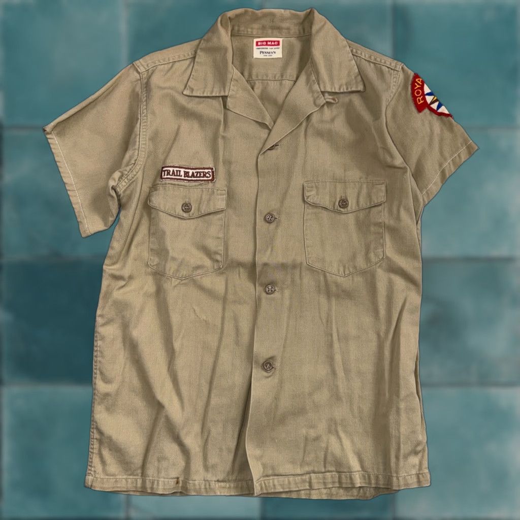 Vintage VINTAGE Big Mac Work Shirt Mens 50s 60s Cotton Tan Long Sleeve 1950s Patch Loop Collar Royal Rangers Size US XS / EU 42 / 0 - 1 Thumbnail