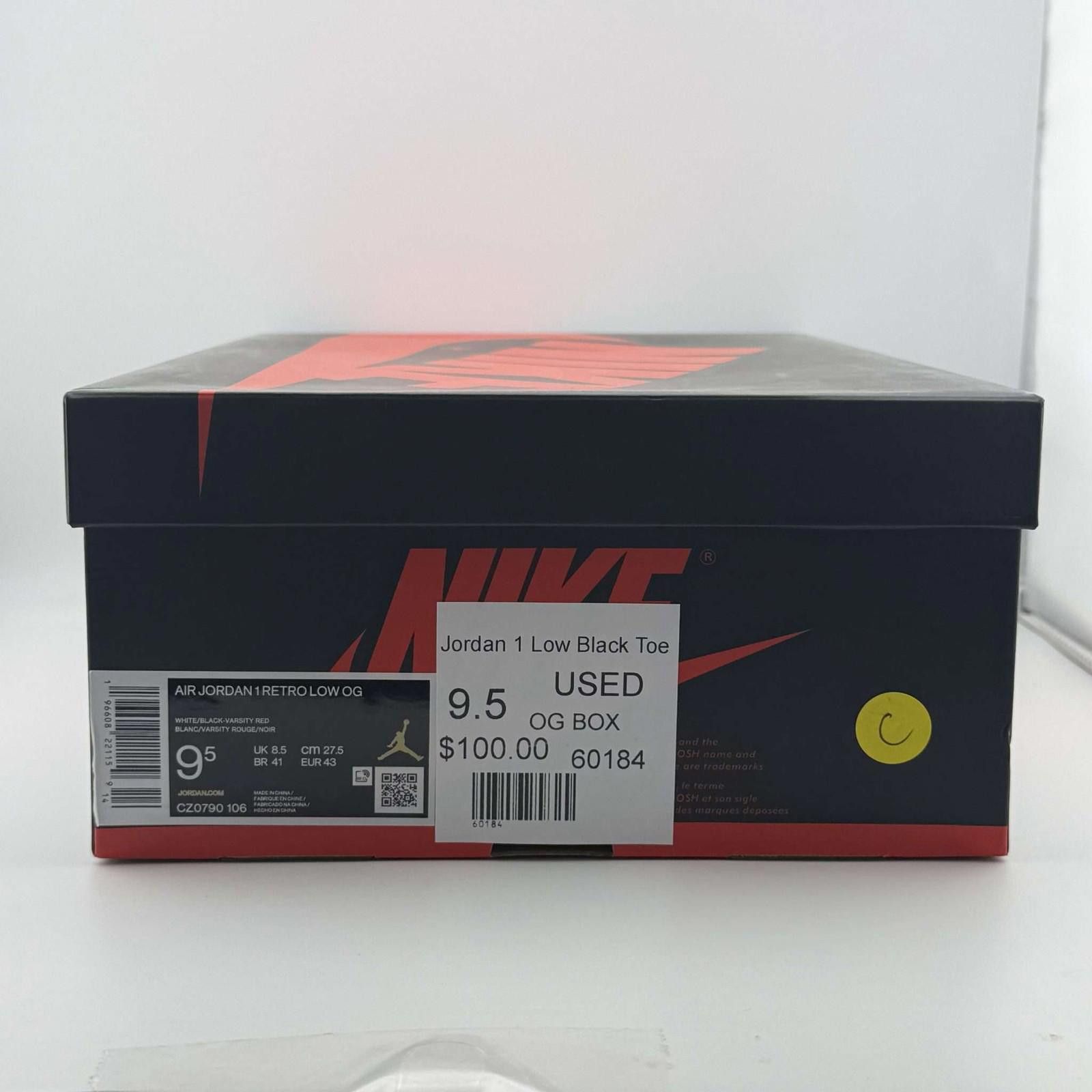 Nike Nike Air Jordan 1 Low Black Toe 9.5 Used OG Box Size US 9.5 / EU 42-43 - 8 Thumbnail