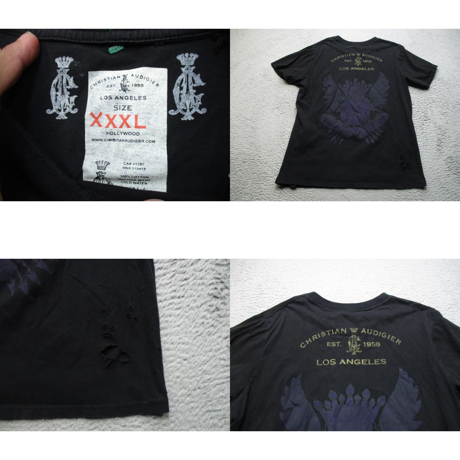 Vintage Christian Audigier Shirt Mens 3XL Black Crown Lion Crest Graphic Tee Two Sided Size US XXL / EU 58 / 5 - 8 Thumbnail