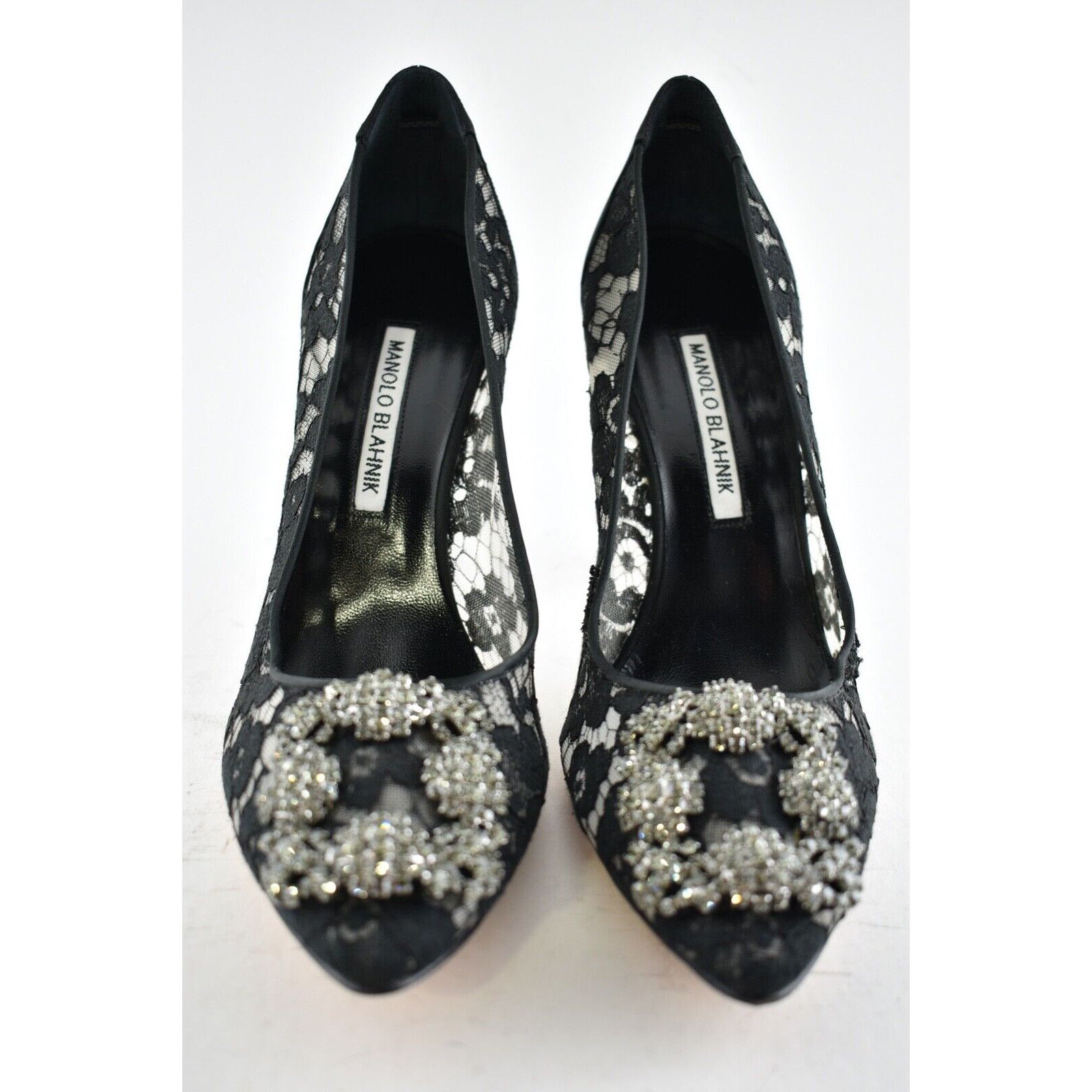 Manolo Blahnik Hangisila Hangisi 105 Lace Crystal Buckle Heel Pump 39.5 Size US 9.5 / IT 39.5 - 6 Thumbnail