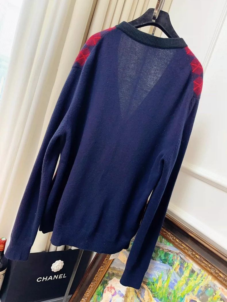 Prada Miu Miu Blue Red Argyle Knit Cardigan-2506 Size M / US 6-8 / IT 42-44 - 2 Thumbnail