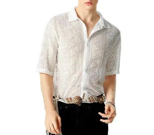 Japanese Brand × Vintage Mesh See Through Lapel Sexy Short Sleeve streetwear y2k Size US M / EU 48-50 / 2 - 4 Thumbnail