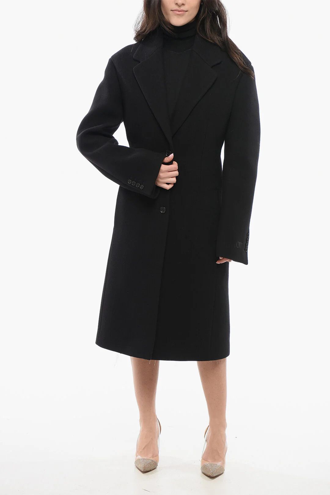 Off-White og1mm0426 Wool-Blend Fitted Coat in Black Size M / US 6-8 / IT 42-44 - 4 Thumbnail