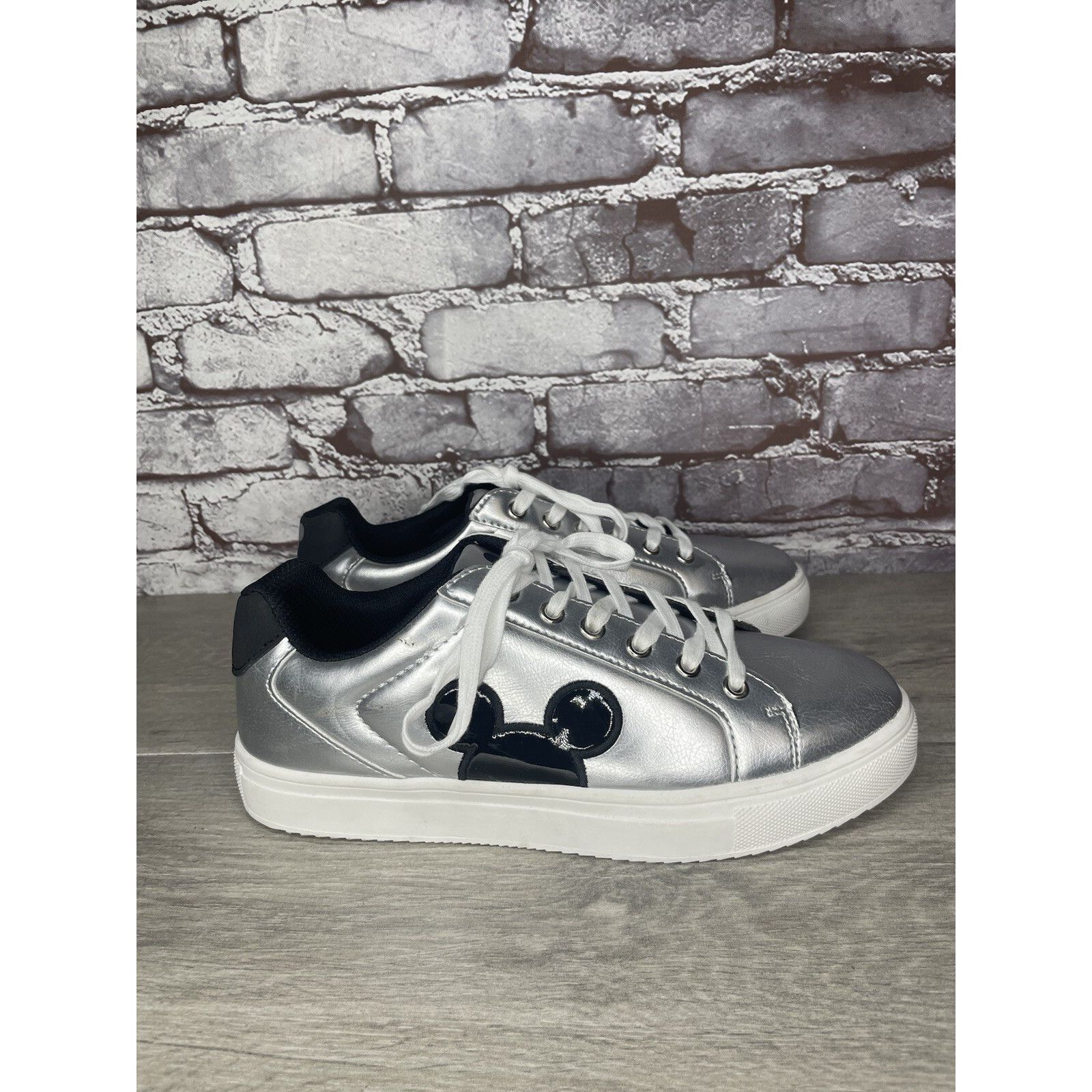 Disney Disney Mickey Mouse Silver Metallic Textile Lace Up Low Snea Size US 10 / IT 40 - 9 Thumbnail