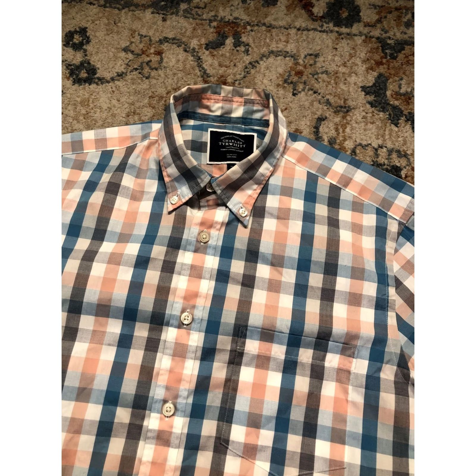 Charles Tyrwhitt Charles Tyrwhitt Shirt Mens M Multicolor Check Short Sleeve Button-Down Non-Iron Slim Fit Size US M / EU 48-50 / 2 - 7 Thumbnail