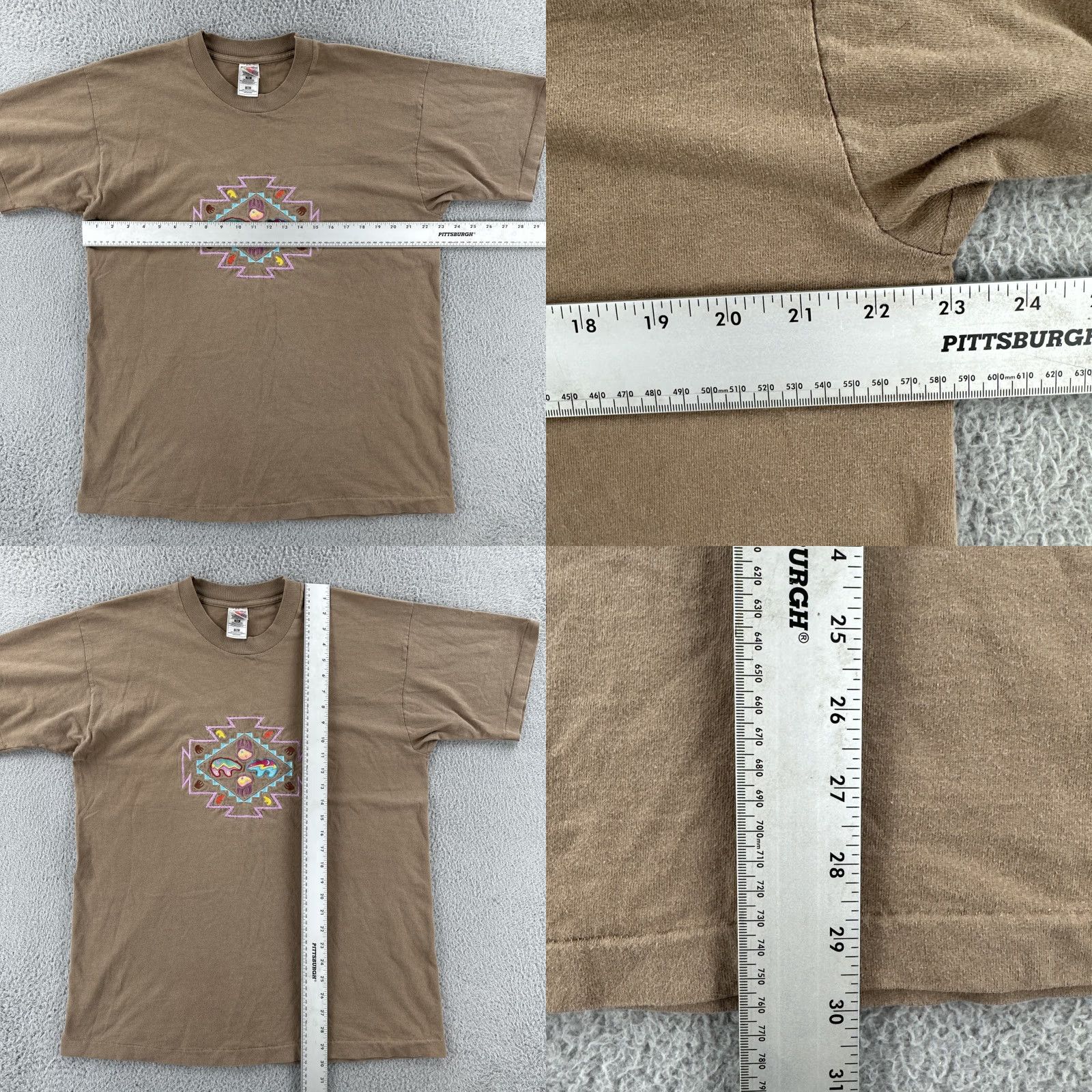 Fruit Of The Loom VINTAGE Fruit of the Loom Mens XL Shirt Brown Single Stitch Southwestern Embroidery 90s Aztec USA Crew Neck Short Sleeve T-Shirt Mens Size US XL / EU 56 / 4 - 8 Thumbnail