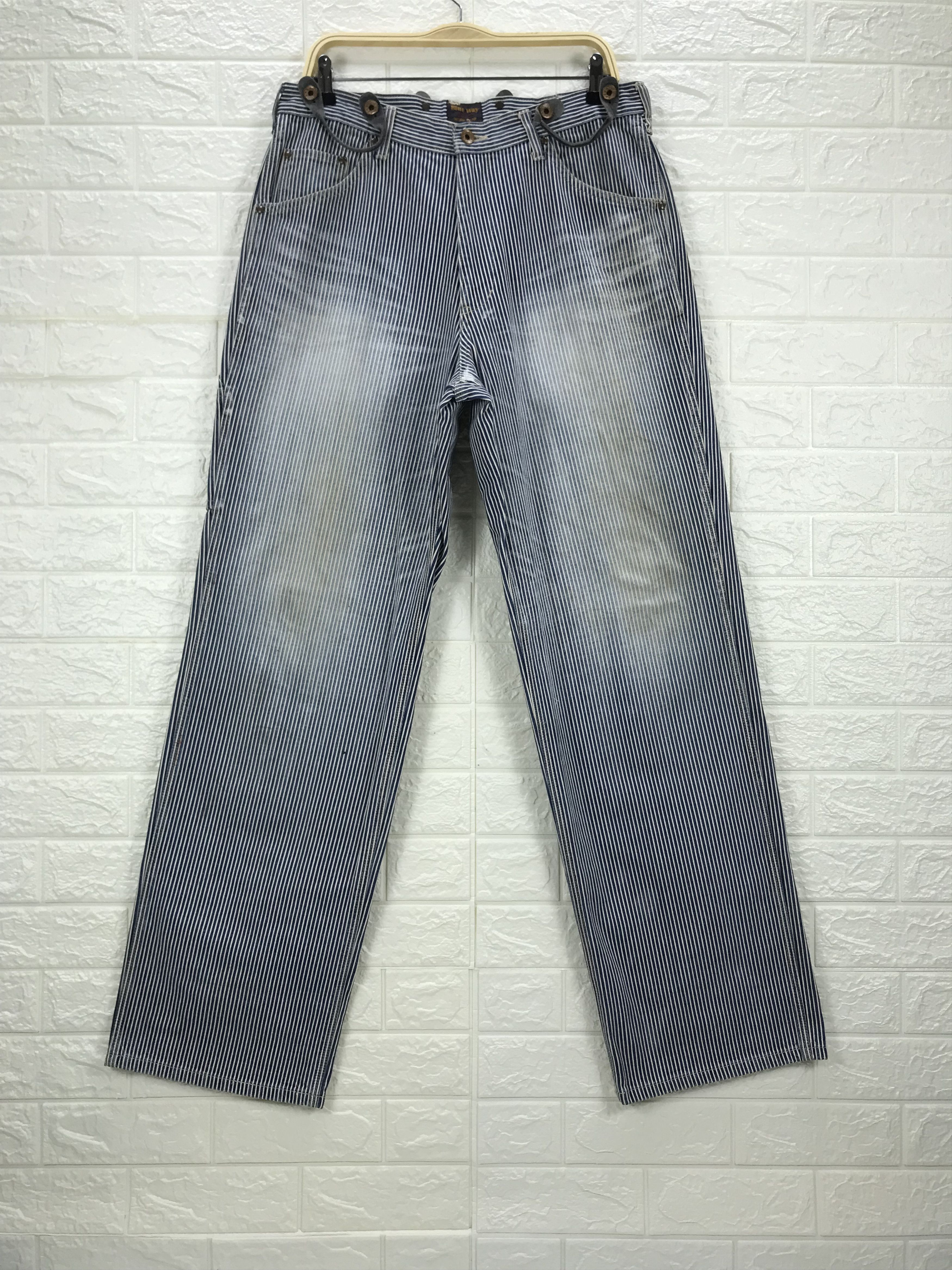 Japanese Brand Vintage Blue Way Hickory Striped Carpenter Jeans Size US 34 / EU 50 - 1 Thumbnail