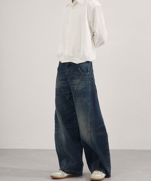 Vintage Men's American Street Washed Straight Patchwork Curved Jeans Size US 32 / EU 48 - 3 Thumbnail
