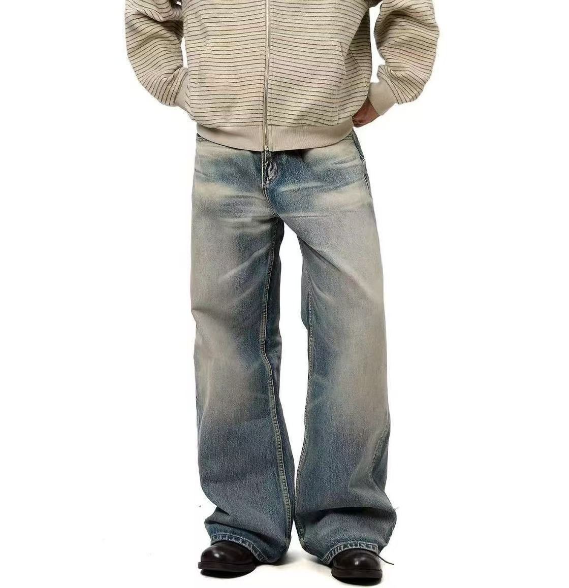 Vintage Washed distressed whiskered loose wide-leg straight jeans Size US 32 / EU 48 - 5 Thumbnail