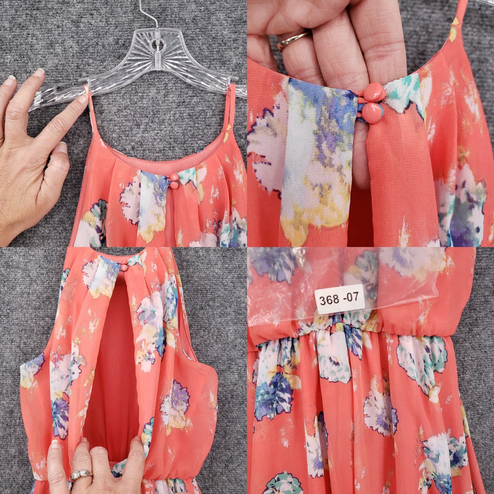 Vintage Lush Dress Womens S Small Orange Blouson Chiffon Floral Mini Fit & Flare Tank Dress Sleeveless Halter Skater Casual Party/Cocktail Size S / US 4 / IT 40 - 9 Thumbnail