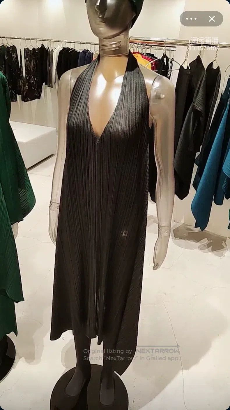 Issey Miyake Black Pleated Halter Dress