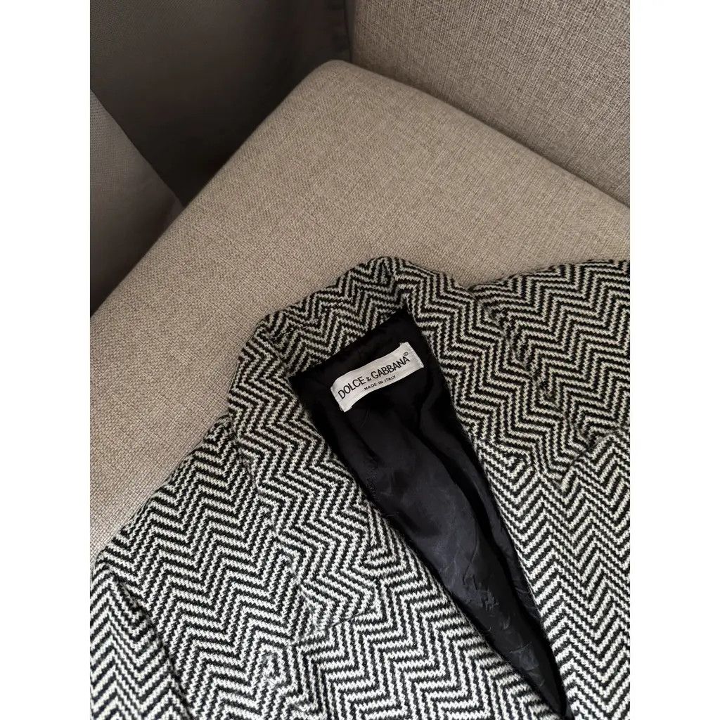 Dolce & Gabbana D&G Black White Herringbone Blazer & Pencil Skirt Set IT44 Size 30" / US 8 / IT 44 - 5 Thumbnail