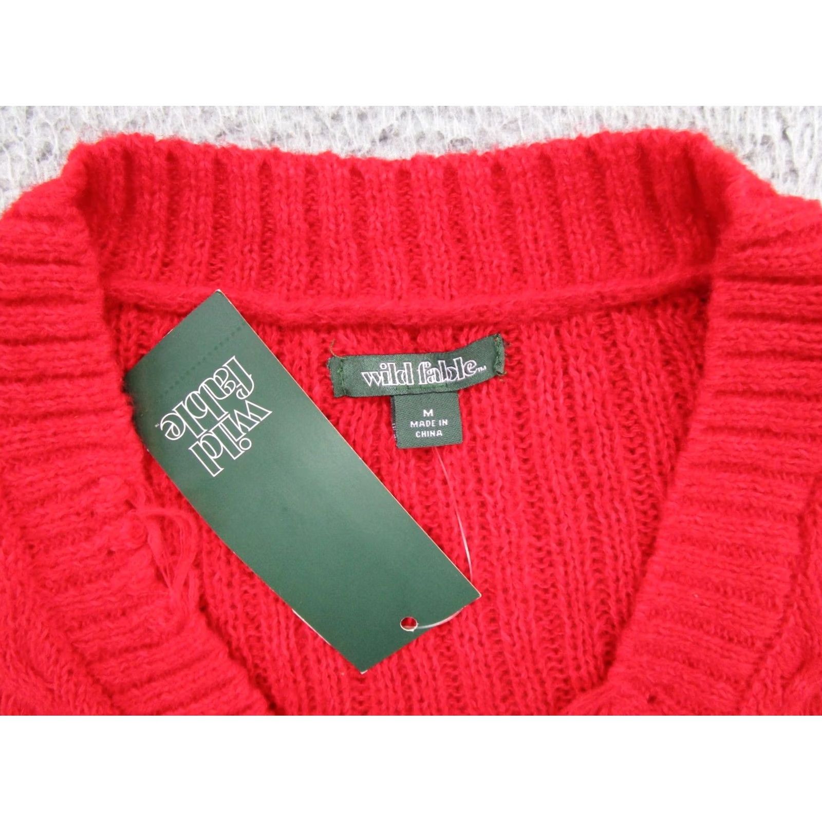 Vintage Wild Fable Women's Red Distressed Knit V Neck Pullover Sweater M NEW Size M / US 6-8 / IT 42-44 - 2 Thumbnail