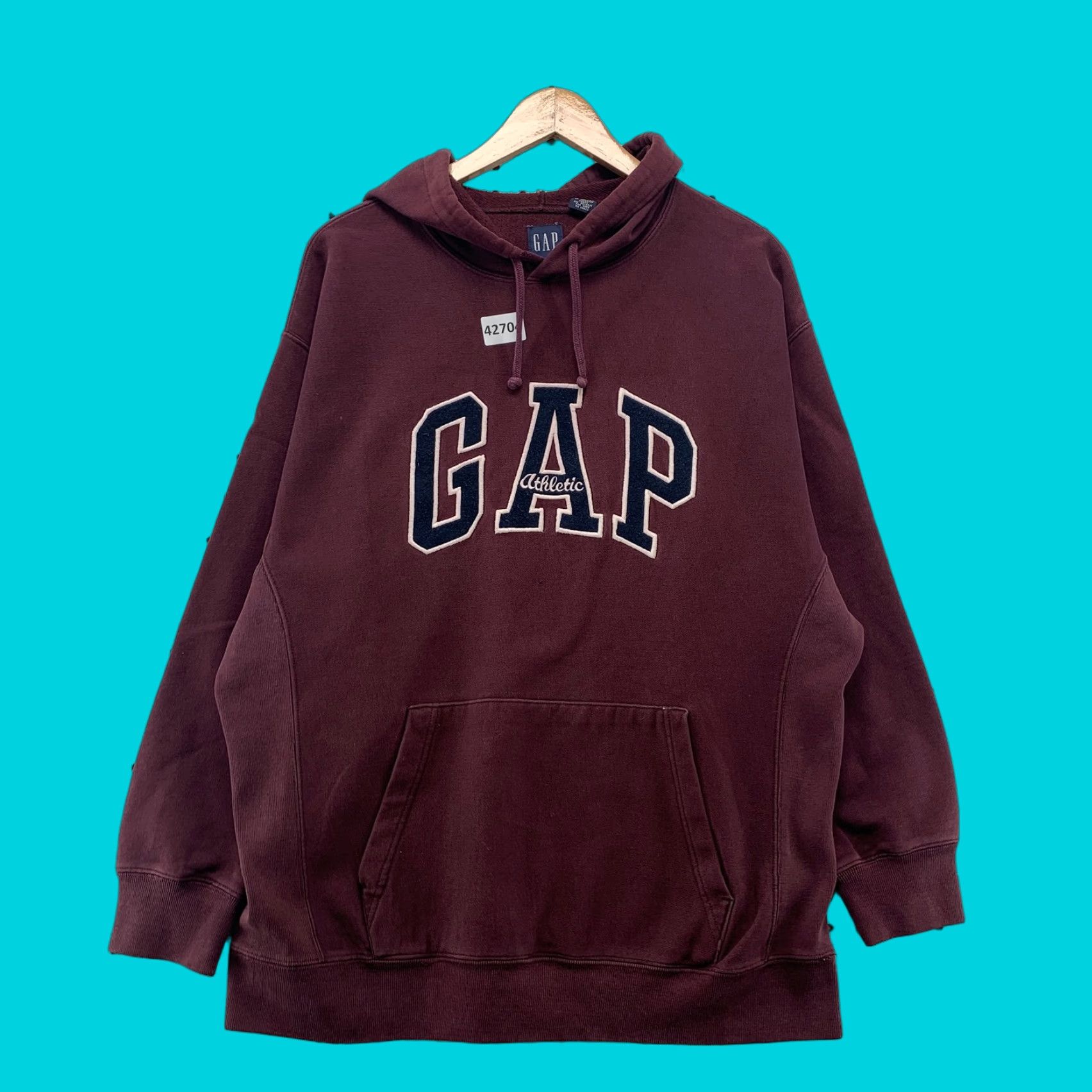 Gap VINTAGE GAP Mens Hoodie Sweatshirt Maroon M Pullover Embroidered Spellout Arch Hooded Sweatshirt Mens Size US M / EU 48-50 / 2 - 1 Thumbnail