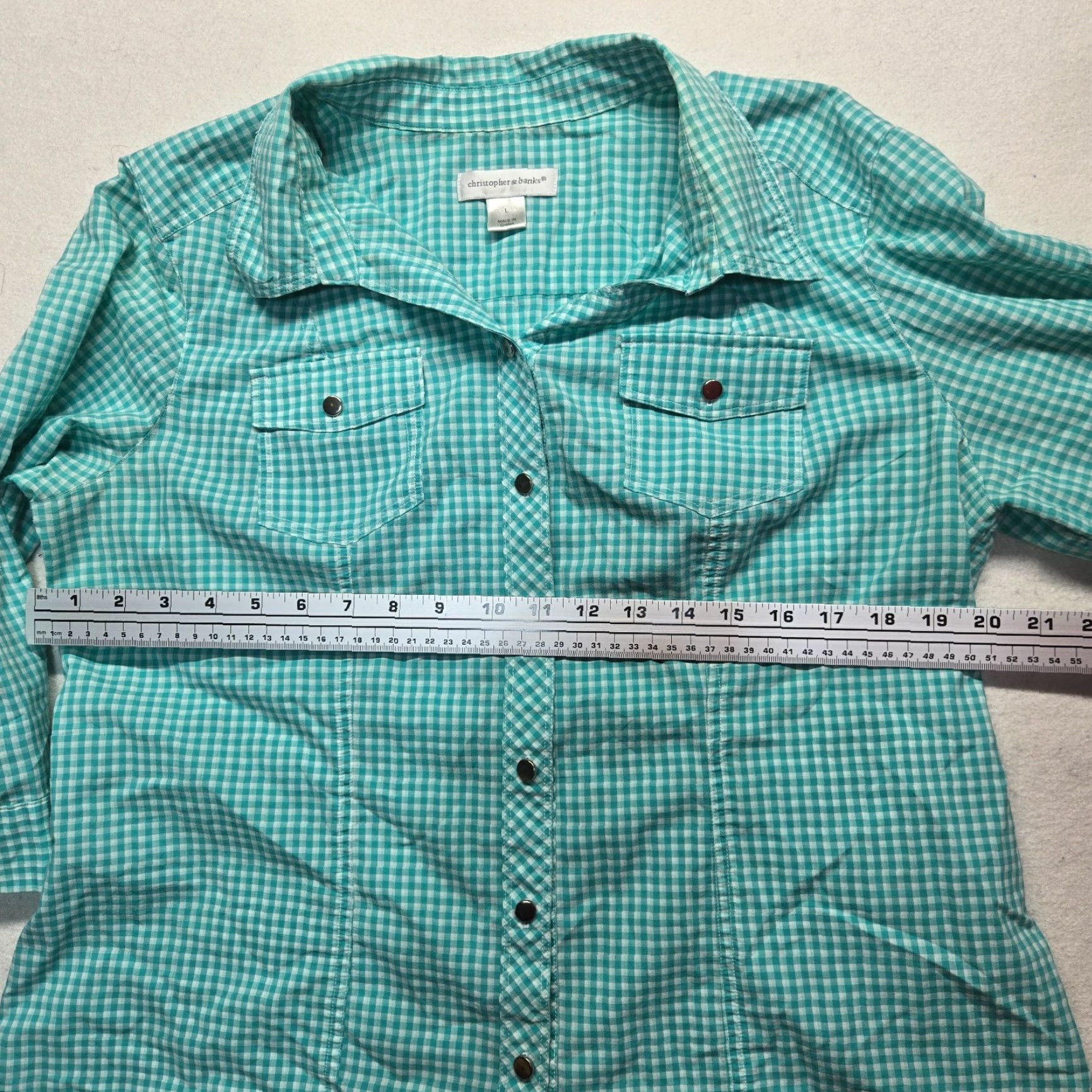 Vintage Christopher & Banks Shirt Women L Blue Check Roll-Tab Sleeve Button Womens Size L / US 10 / IT 46 - 4 Thumbnail