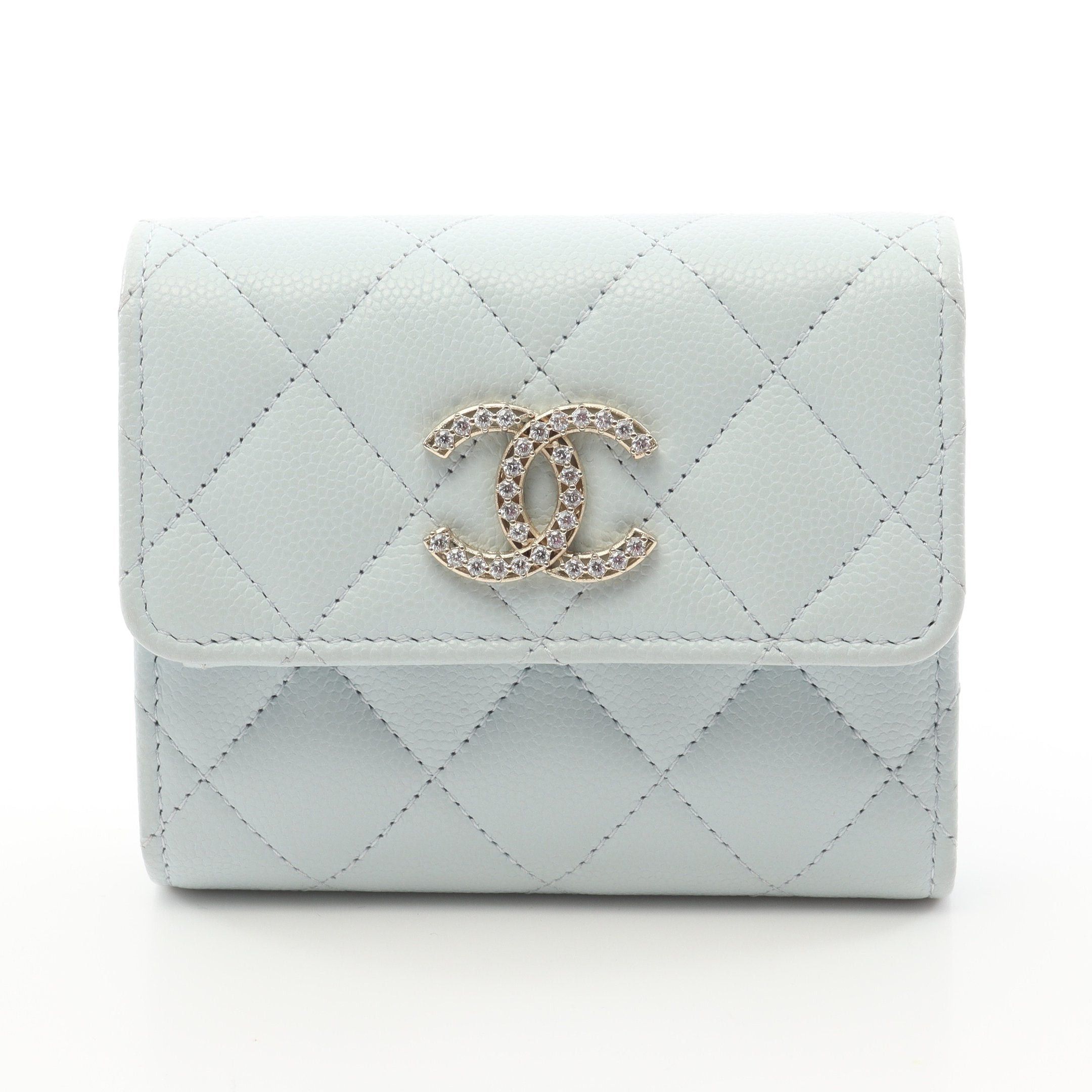 Chanel Chanel Matelasse Small Wallet Trifold Caviar Skin Light Blue Gold Hardware Rhinestone Size ONE SIZE - 1 Thumbnail