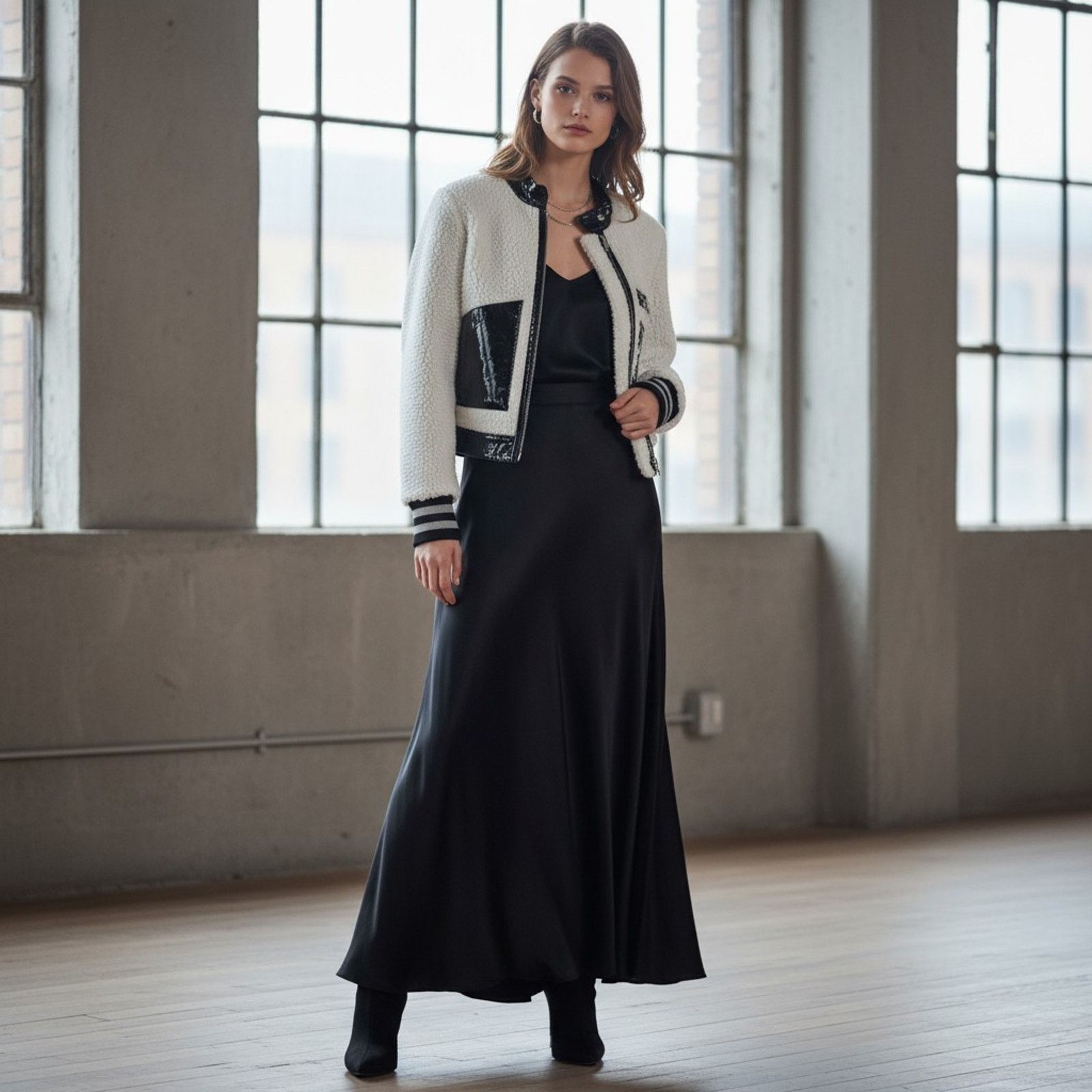 Other Handmade Black & White Shearling Moto Jacket Patent Leather Size XS / US 0-2 / IT 36-38 - 4 Thumbnail