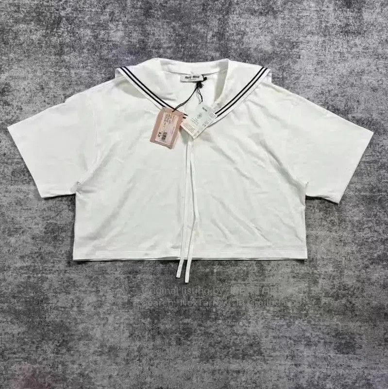 Miu Miu Miu Miu White Cotton Cropped T-Shirt . Size M / US 6-8 / IT 42-44 - 1 Thumbnail