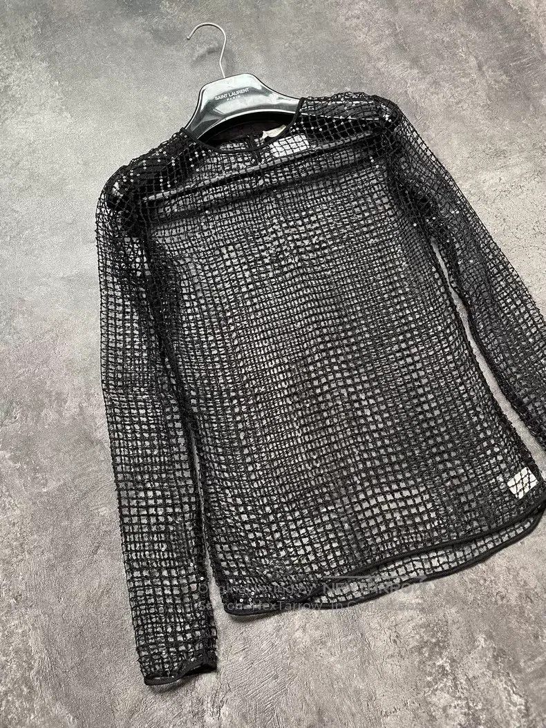 Saint Laurent Paris Saint Laurent Paris Crystal Beaded Openwork Fishnet Camiso Size US M / EU 48-50 / 2 - 2 Thumbnail