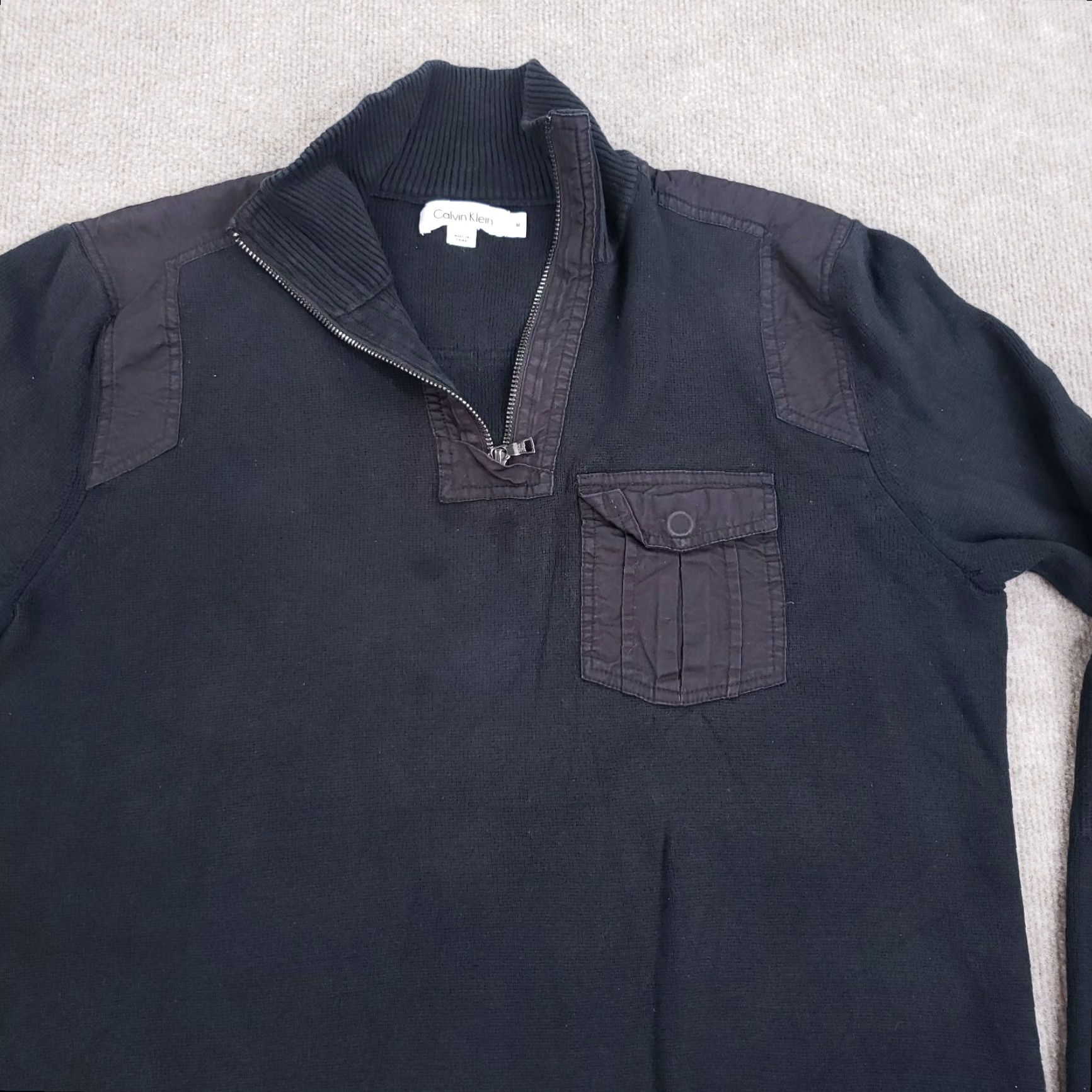 Calvin Klein Calvin Klein Mens Sweater Black 1/4 Zip Pullover Mock Neck Knit Medium Size US M / EU 48-50 / 2 - 7 Thumbnail