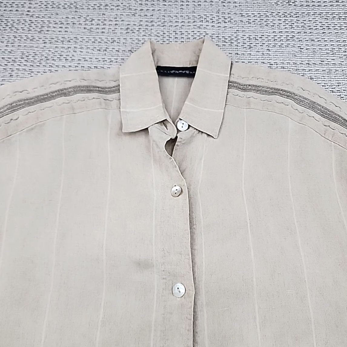 Ellen Tracy Linda Allard Ellen Tracy Blouse Jacket M 100% Linen Button Up Shoulder Pads Beige Long Sleeve Collared 18 Women Vintage: No Size XXL / US 16-18 / IT 52-54 - 4 Thumbnail