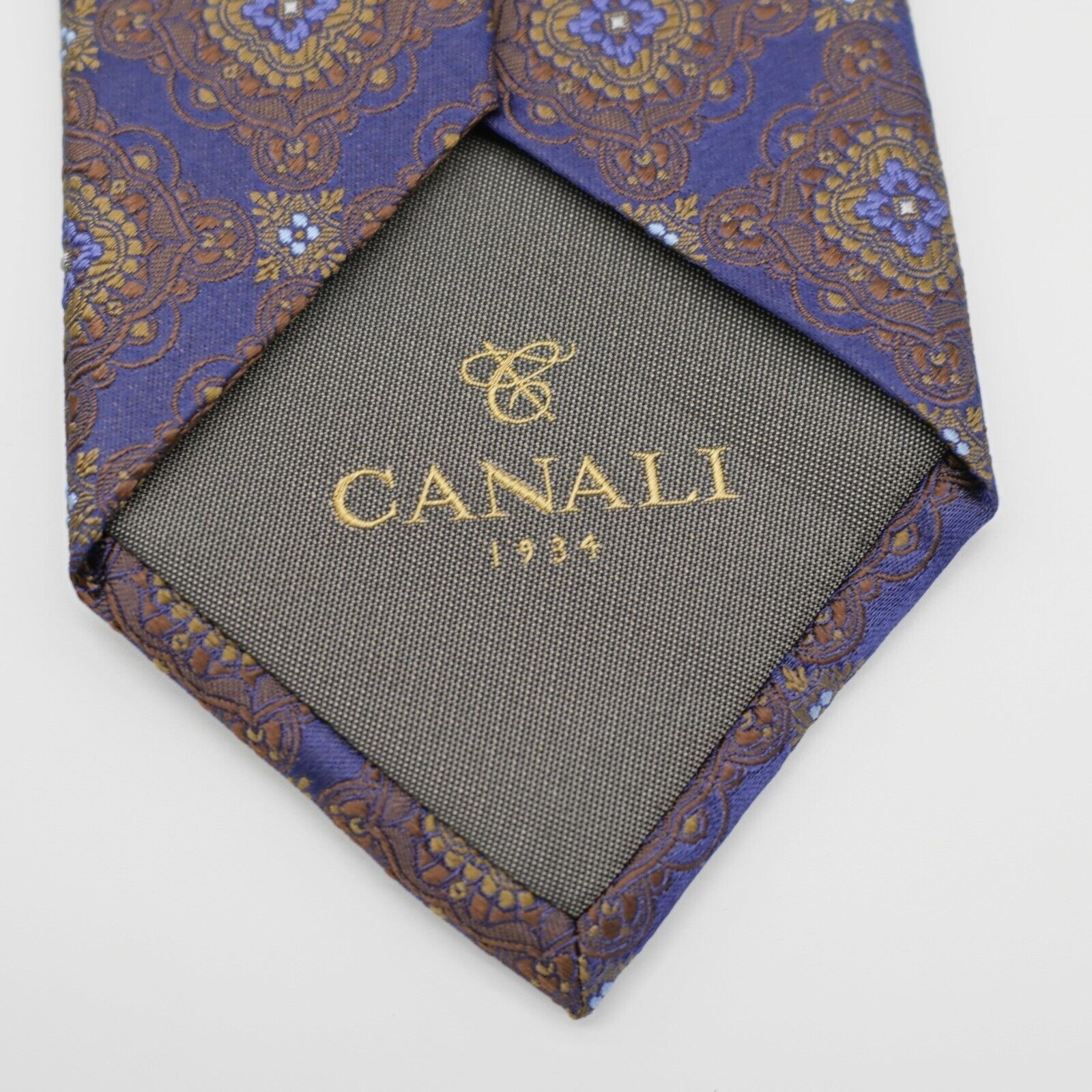 Canali Canali Blue Brown Woven Floral Geometric Silk Tie Size ONE SIZE - 3 Thumbnail