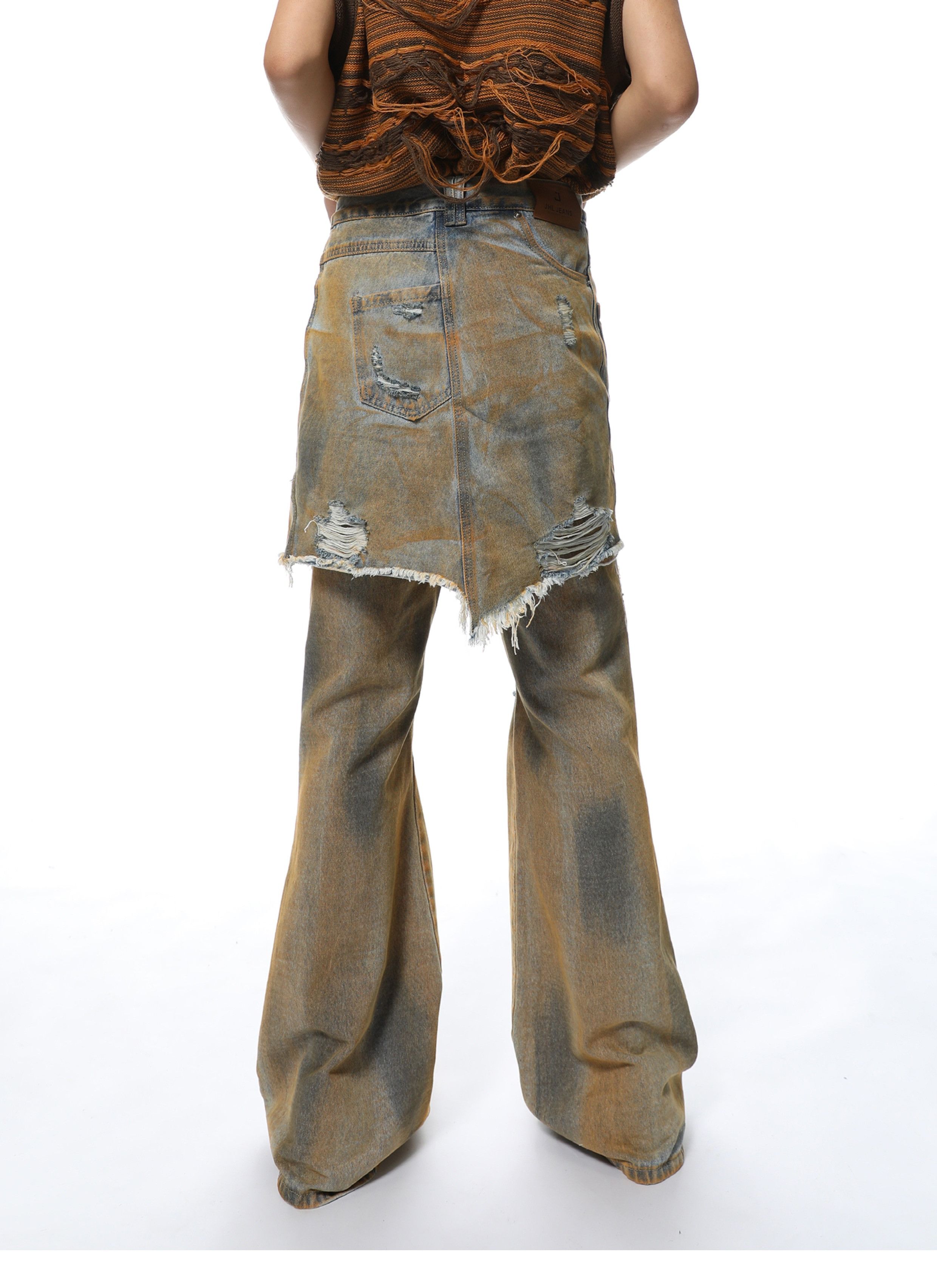 Designer Hole Spliced Fake Two Hemline Jeans Size US 32 / EU 48 - 3 Thumbnail