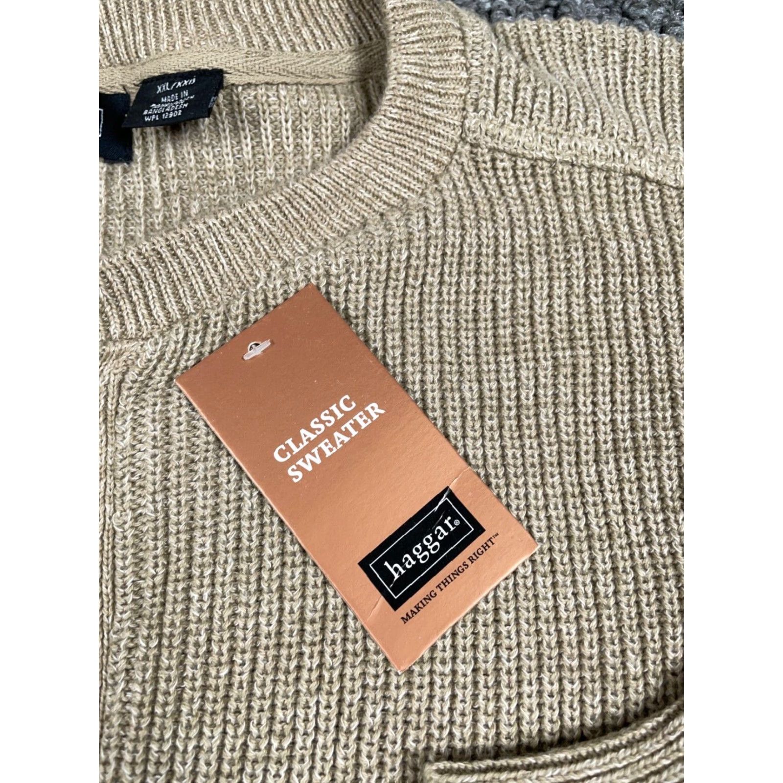 Haggar Haggar Sweater Men 2XL Beige Cotton Knit Chunky Henley Crew Neck Machine Washable 90s Preppy Retro Classic Mens Size US XXL / EU 58 / 5 - 4 Thumbnail