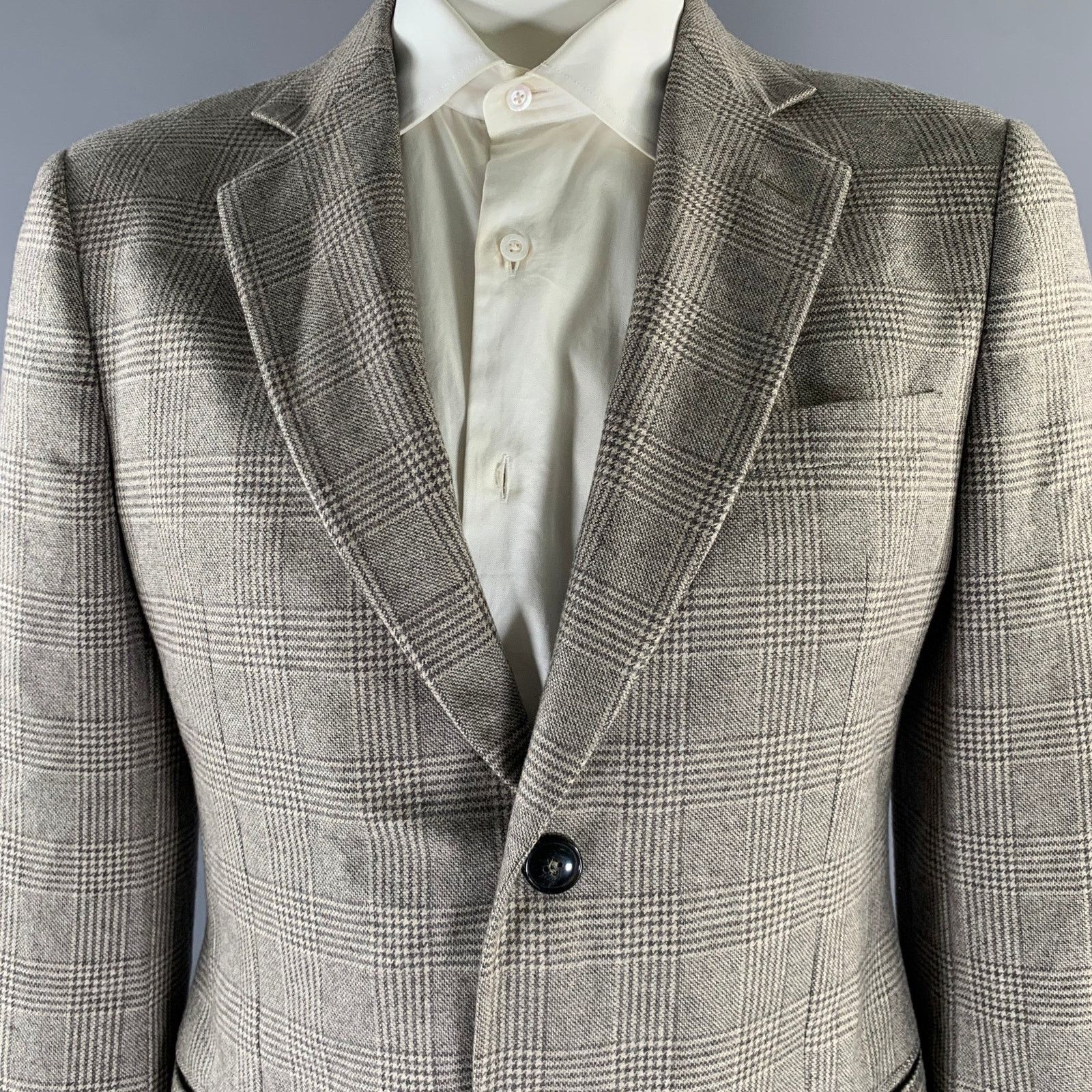 Giorgio Armani GIORGIO ARMANI 44R Grey Beige Glen Check Cashmere/Silk SC Size 44R - 2 Thumbnail