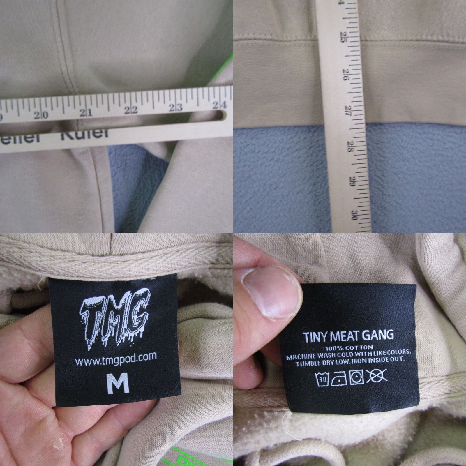 NANGA TMG Hoodie Mens Medium Beige Green Graphic Print Pullover Hooded Sweatshirt with Pockets Size US M / EU 48-50 / 2 - 8 Thumbnail