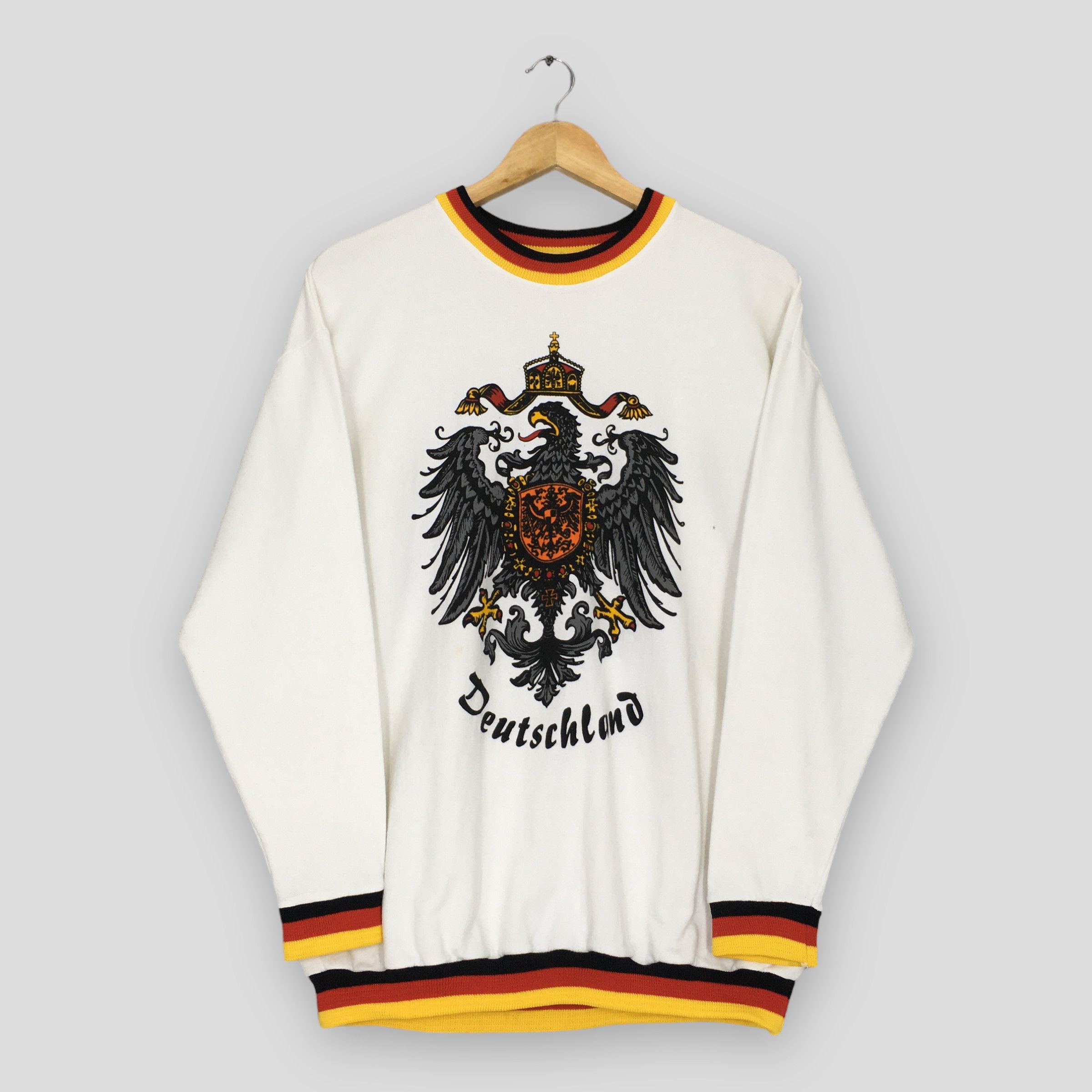 Vintage Vintage 90s Deutschland Germany White Sweatshirt Large Size US L / EU 52-54 / 3 - 1 Thumbnail