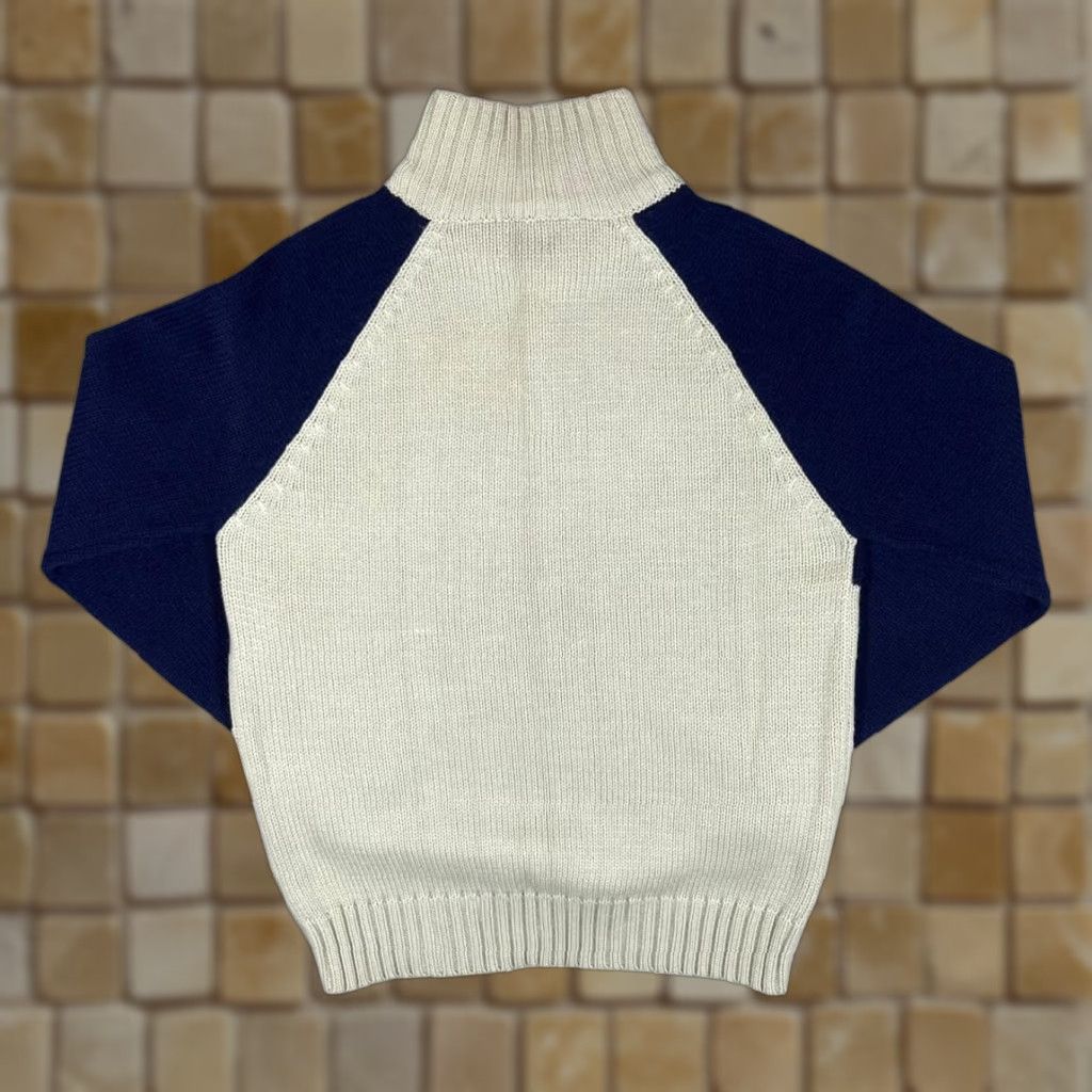 Vintage POD Jumper Shirt 1/4 Zip Mini Logo Colour Block Acrylic Wool Knit Medium Men Blue Cream 00s Vintage Size US M / EU 48-50 / 2 - 1 Thumbnail