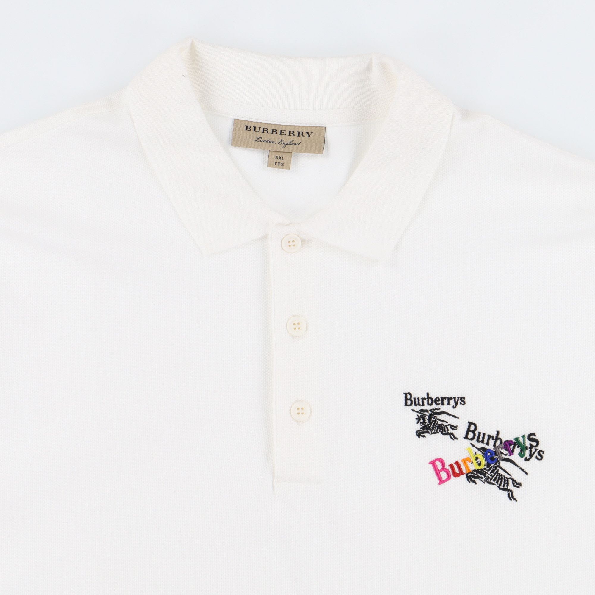 Burberry White Embroidered Multi Logo Polo Size US XXL / EU 58 / 5 - 5 Thumbnail