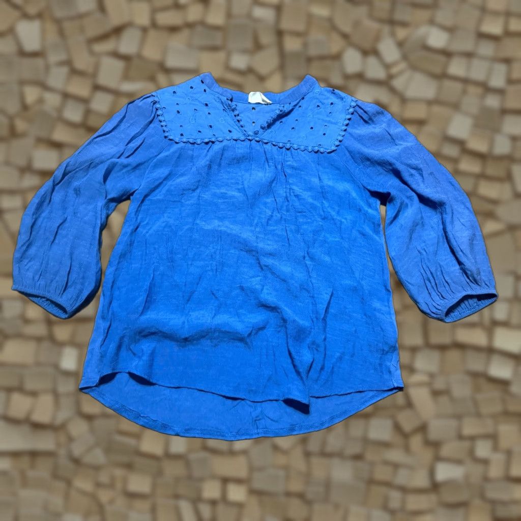 Vintage Ember Blouse Women's Large Blue Long Sleeve V-Neck Shirt Casual Modern Basic Womens Era: Contemporary Size L / US 10 / IT 46 - 1 Thumbnail