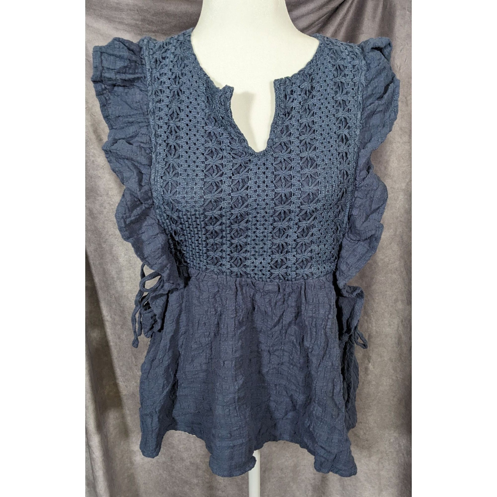 Other Retro Bohemian Floral Embroidered Open Sided Ruffle Top Size M / US 6-8 / IT 42-44 - 6 Thumbnail