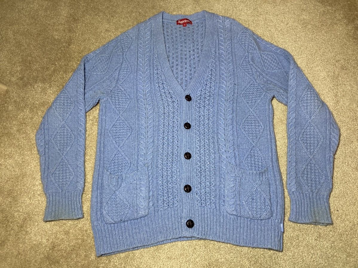 Supreme FW16 Supreme Cable Knit Cardigan Blue Medium 2016 Sweater 16 Size US M / EU 48-50 / 2 - 2 Thumbnail