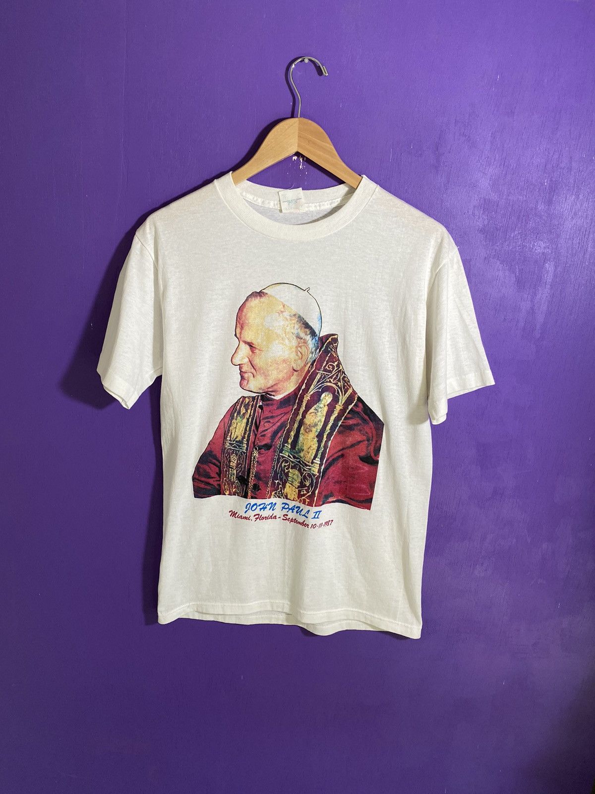 Vintage Vintage 1987 Pope John Paul II in Miami t-shirt Size US M / EU 48-50 / 2 - 1 Thumbnail