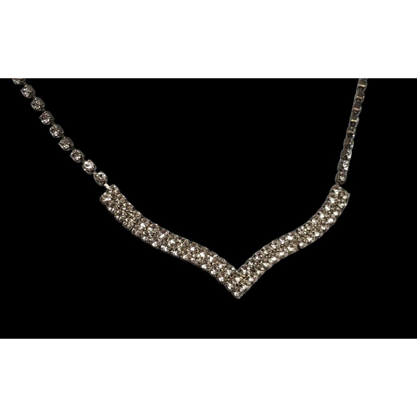 Other Vintage 90s Silver Chevron Rhinestone Necklace Size ONE SIZE - 3 Thumbnail