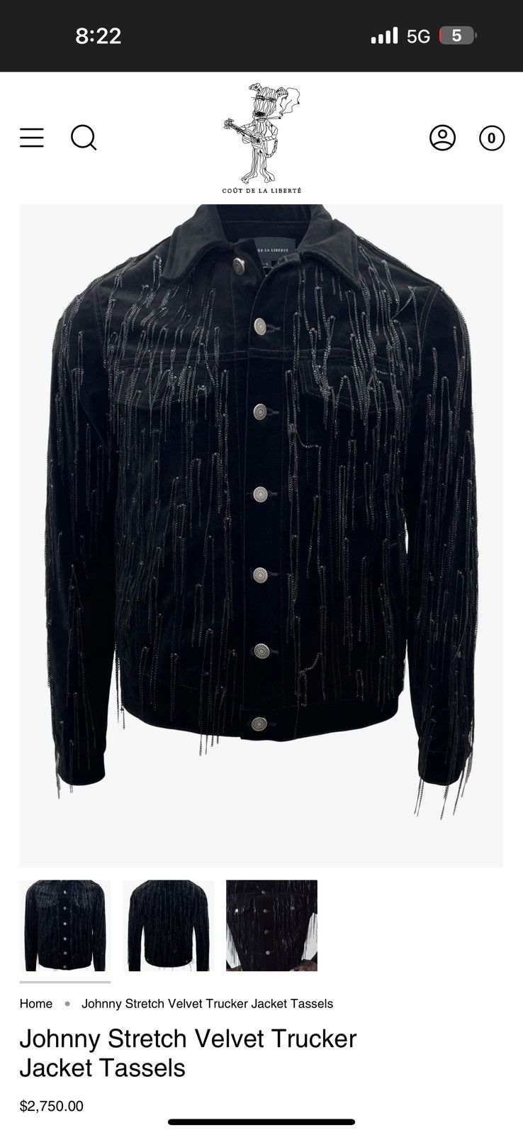 Cout de la Liberte $3,000 Johnny stretch velvet tassel trucker Size US S / EU 44-46 / 1 - 5 Thumbnail