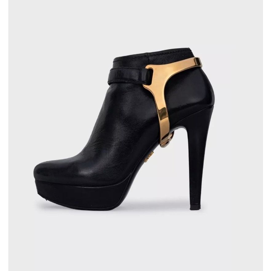 Prada Prada Black Leather Ankle Boots with Gold Hardware, Size 36 Size US 6 / IT 36 - 1 Thumbnail