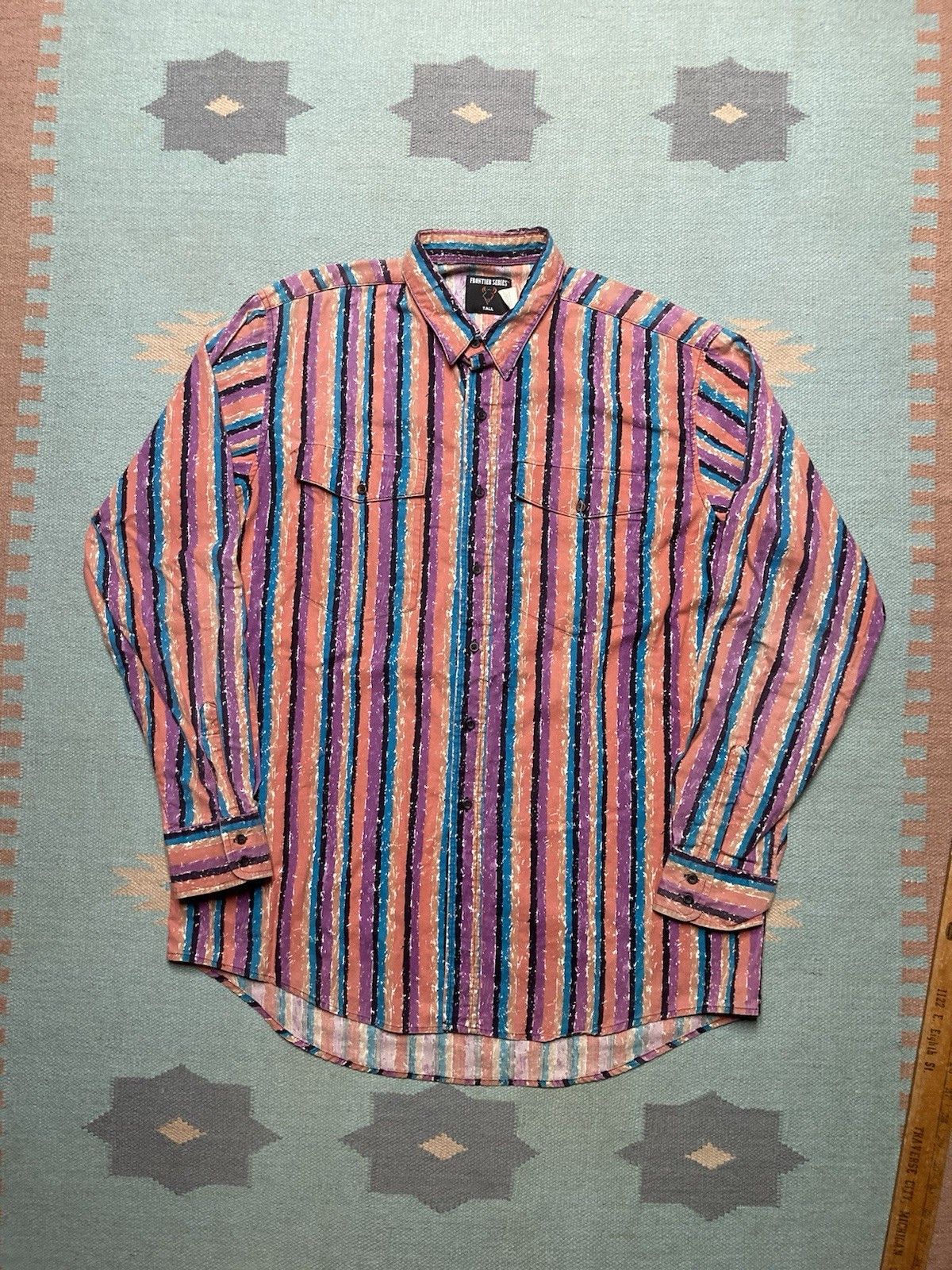 Vintage Vtg shirt frontier wrangler western cowboy striped XL tall Size US XL / EU 56 / 4 - 1 Thumbnail