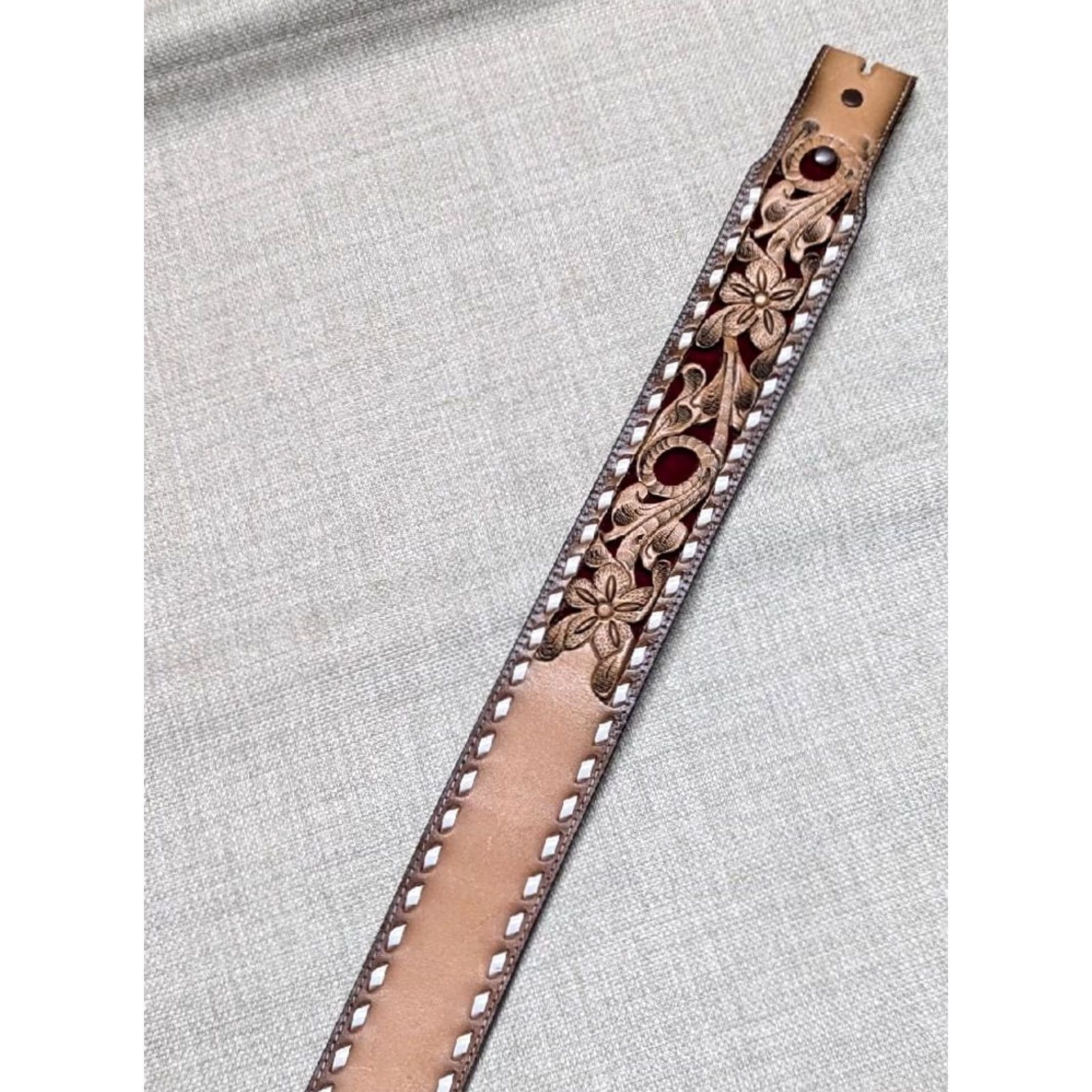 Tony Lama VINTAGE Tony Lama belt Leather WESTERN belt 28 Unisex Adults Brown Tooled Rodeo 1960s 1970s Mens Womens boys girls Size 28 - 4 Thumbnail