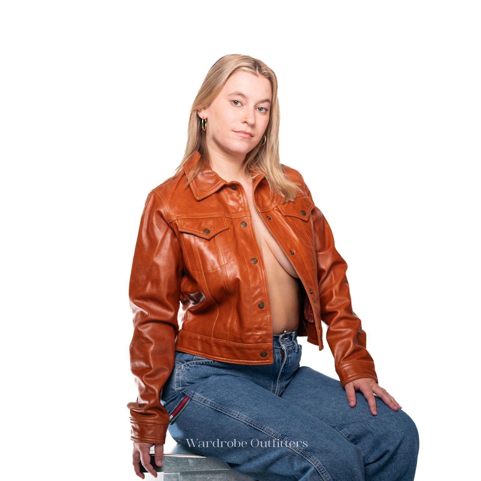 Vintage Vintage 90s Cognac Tan Leather Cropped Jacket Size S / US 4 / IT 40 - 3 Thumbnail