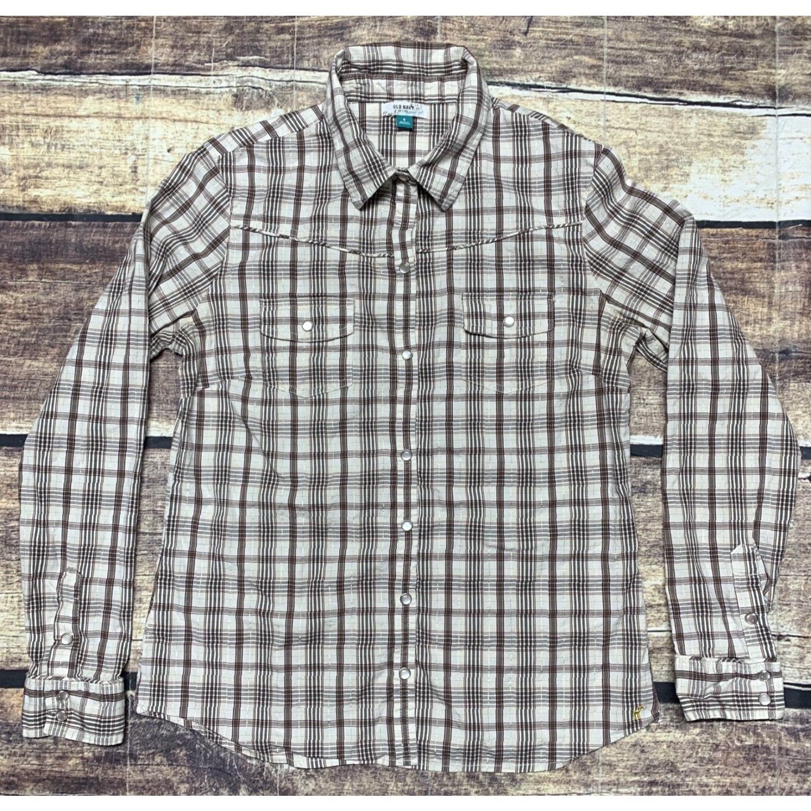 Old Navy Old Navy Pearl Snap Shirt Pearl Snap Western Style Size Medium 2 Front Pockets Brown White Burgandy Men Size US M / EU 48-50 / 2 - 6 Thumbnail