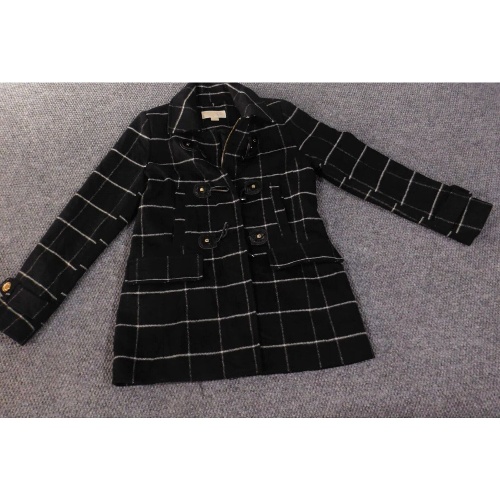 Michael Kors Michael Kors Jacket Women Pea Coat Plaid Wool Black Lining Polyester Toggle Mid-Length Size 4 Regular Chenille? Size S / US 4 / IT 40 - 2 Thumbnail