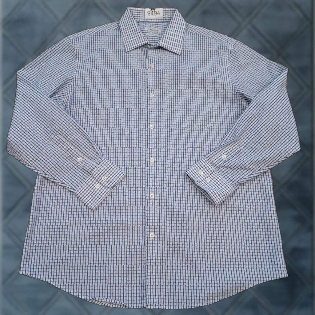 Haggar Haggar Shirt Mens 16.5 Blue Plaid Long Sleeve Button Up Cotton Blend Size US XL / EU 56 / 4 - 1 Thumbnail