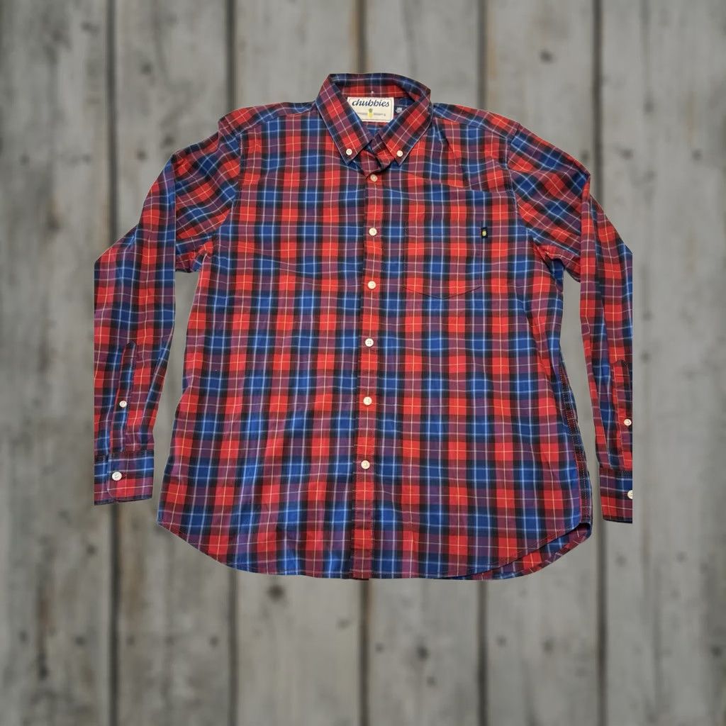 Chubbies Chubbies Plaid Checkered Button Front Flannel Shirt Mens Large Red Blue Size US L / EU 52-54 / 3 - 1 Thumbnail